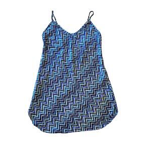 VTG L.A. INTIMATES Blue Chevron Slip Chemise Size L Chic 90s Retro Indie Hipster